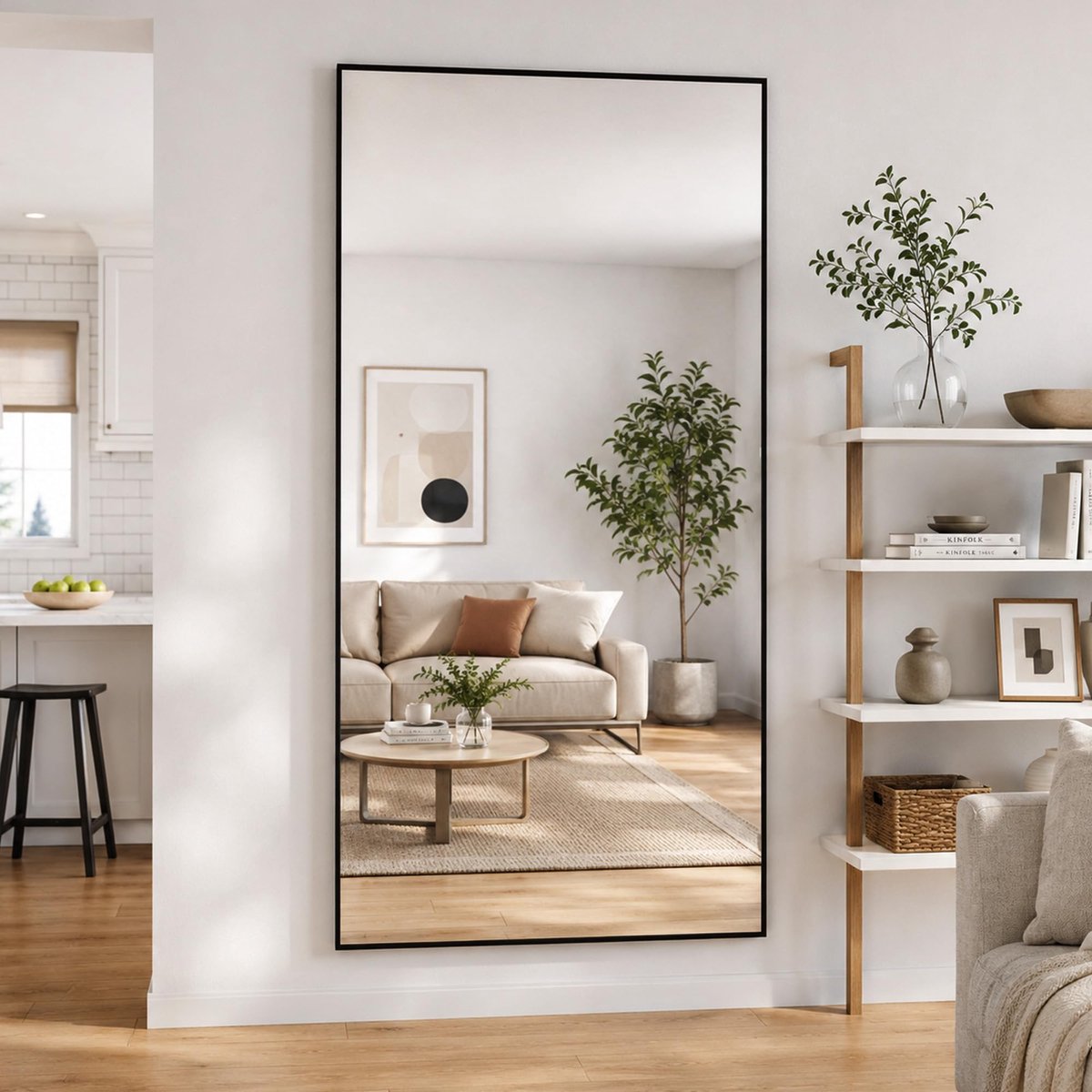 SnelShoppen - Aplancee Volledige Staande Spiegel 180 x 80 cm - Grote Rechthoekige HD Vloerspiegel Zwart voor Kleedkamer, Slaapkamer, Woonkamer - Leune