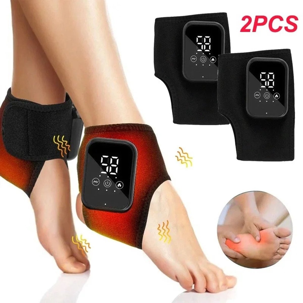 Cherrys Finds - 2 Stuks Enkelbrace met Verwarming & Massage – Elektrische Enkel & Pols Massager – Voet Massage Apparaat – Warmte Therapie & Vibratie – Enkelbeschermer – Spierherstel - Enkelgewricht Bescherming - Zwart
