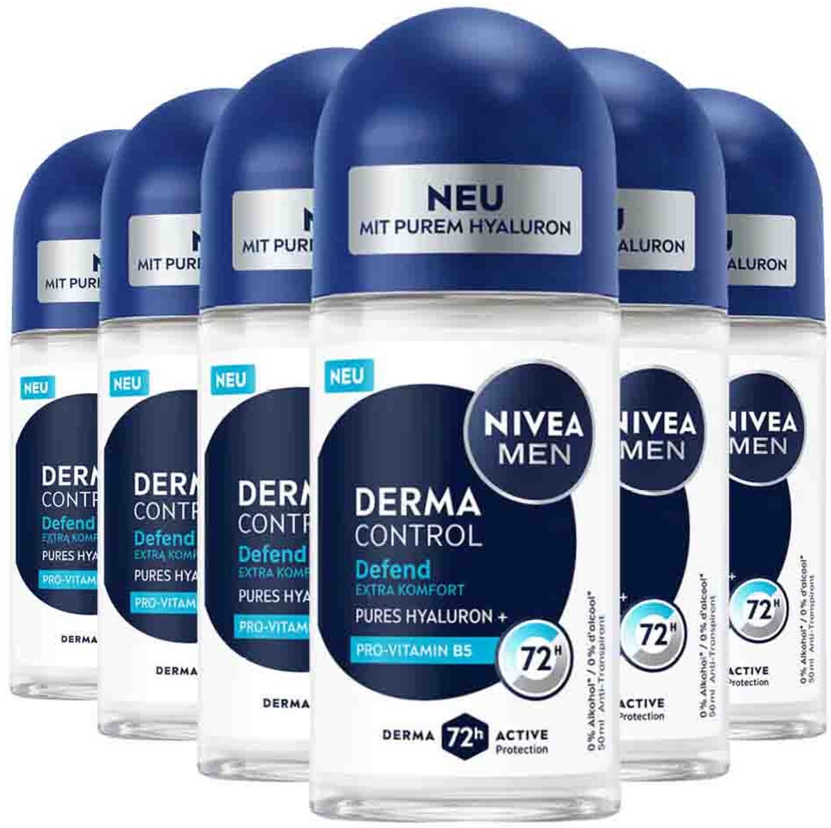 NIVEA Deodorant Roller For Men Derma Control Defend - 6 x 50 ml - Voordeelverpakking