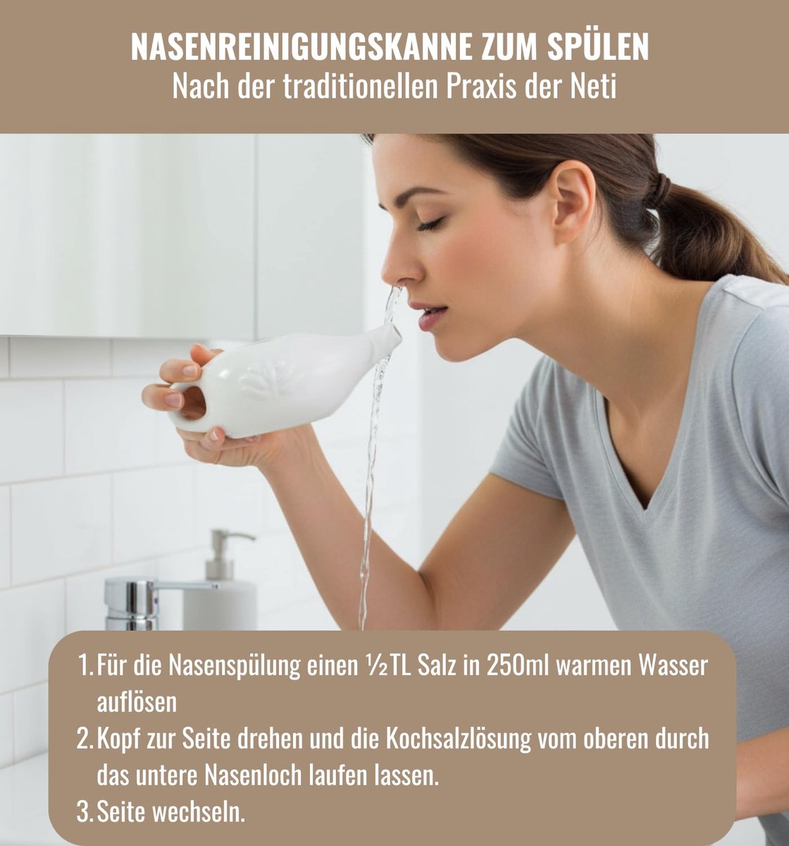 SnelShoppen - Neti Pot Neusspoeling Keramiek 250ml - Ergonomisch Neuskannetje voor Zachte Neusreiniging - Oranje Neusspoeling voor Hygiënisch Gebruik