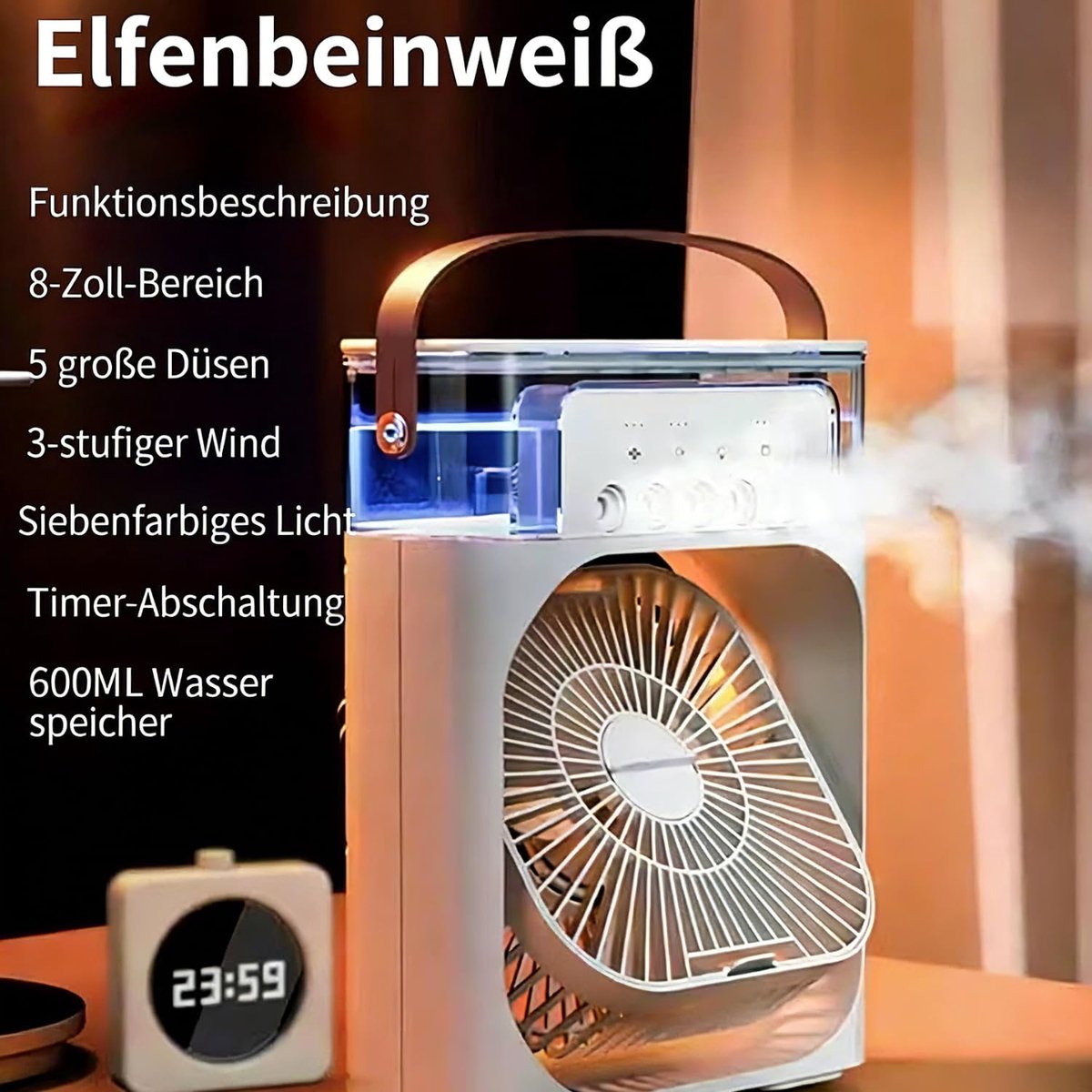 Draagbare airconditioning ventilator, 4-in-1 persoonlijke mini-koelventilator met waternevelspray, 3 snelheden - ShopVlot