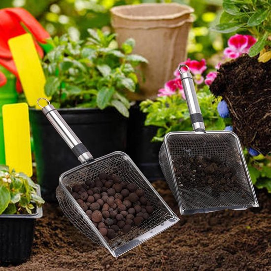 Grond Zeef - Schepzeef Compostzeef - Tuinwerk Compost Scheiden - Ergonomisch Roestvrij Staal - 29x14x10cm - Zilver van Merkloos	 — afbeelding 2