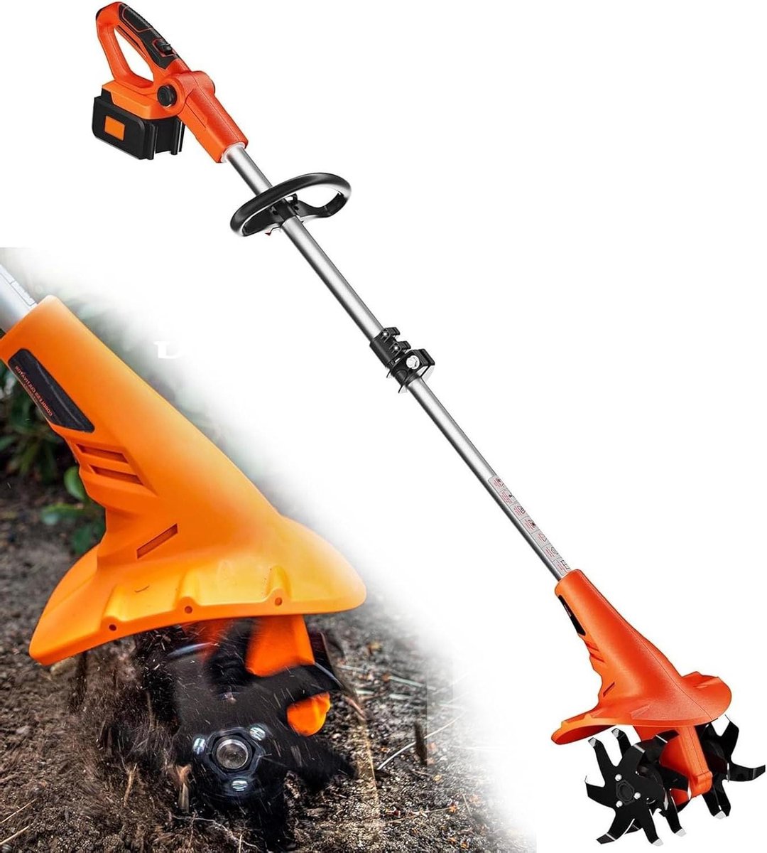 Draadloze Tuinfrees - Elektrische Grondfrees - Bodem Bewerken - 24 Stalen Tanden - 106-132cm - Zwart