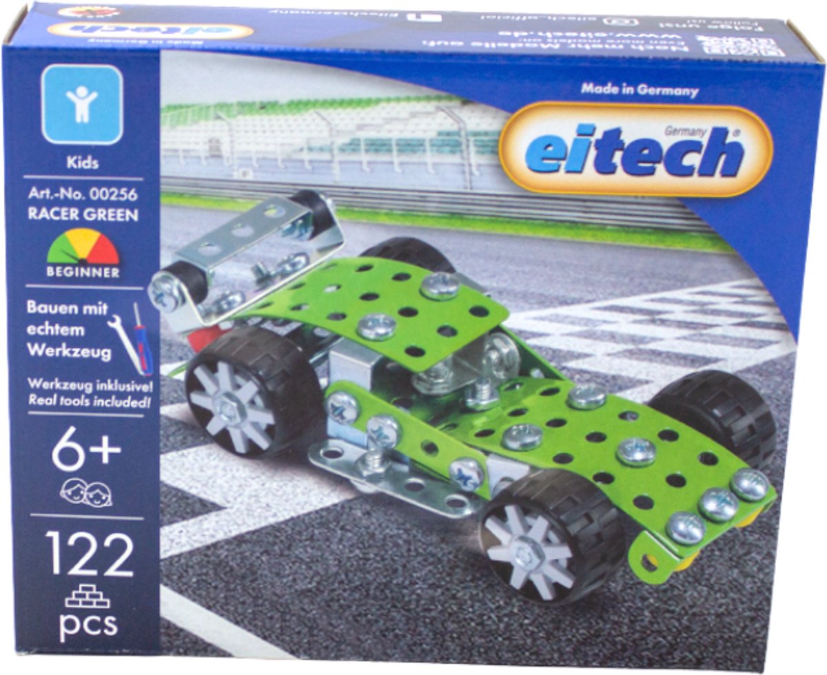 Eitech® Bouwdoos – DTM Racer Groen – 122-delig – Metalen Bouwpakket met Gereedschap – Constructiespeelgoed – Vanaf 6 Jaar