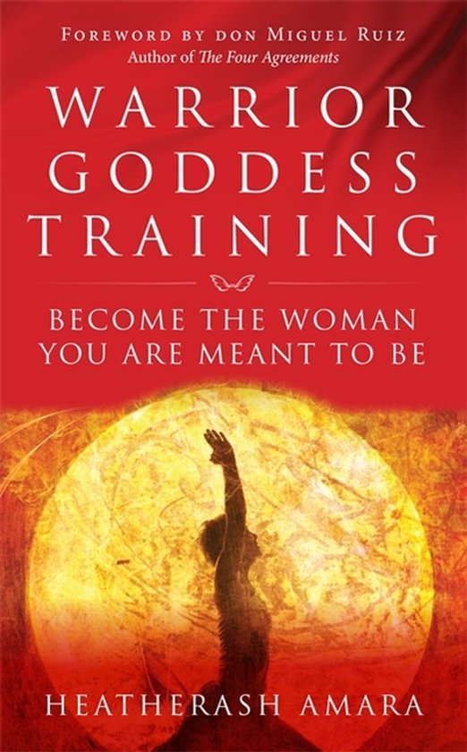 Livre "Warrior Goddess Training" avec couverture rouge, un cercle doré et une silhouette de femme bras levé.