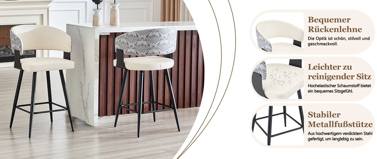OKWISH Barkruk Set Van 2, 94,5 Cm Hoog - Met Rugleuning, Kunstleren Zitting En Metalen Frame - Voor Keuken, Bar En Eiland - Wit