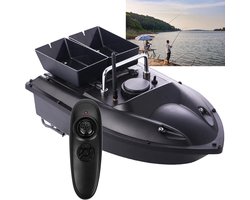 Voerboot met Dubbele Bak - Visboot Lokaasboot - Vissen Uitwerpen Aas - Yaw Correctie Systeem - 15 KG Capaciteit - Zwart
