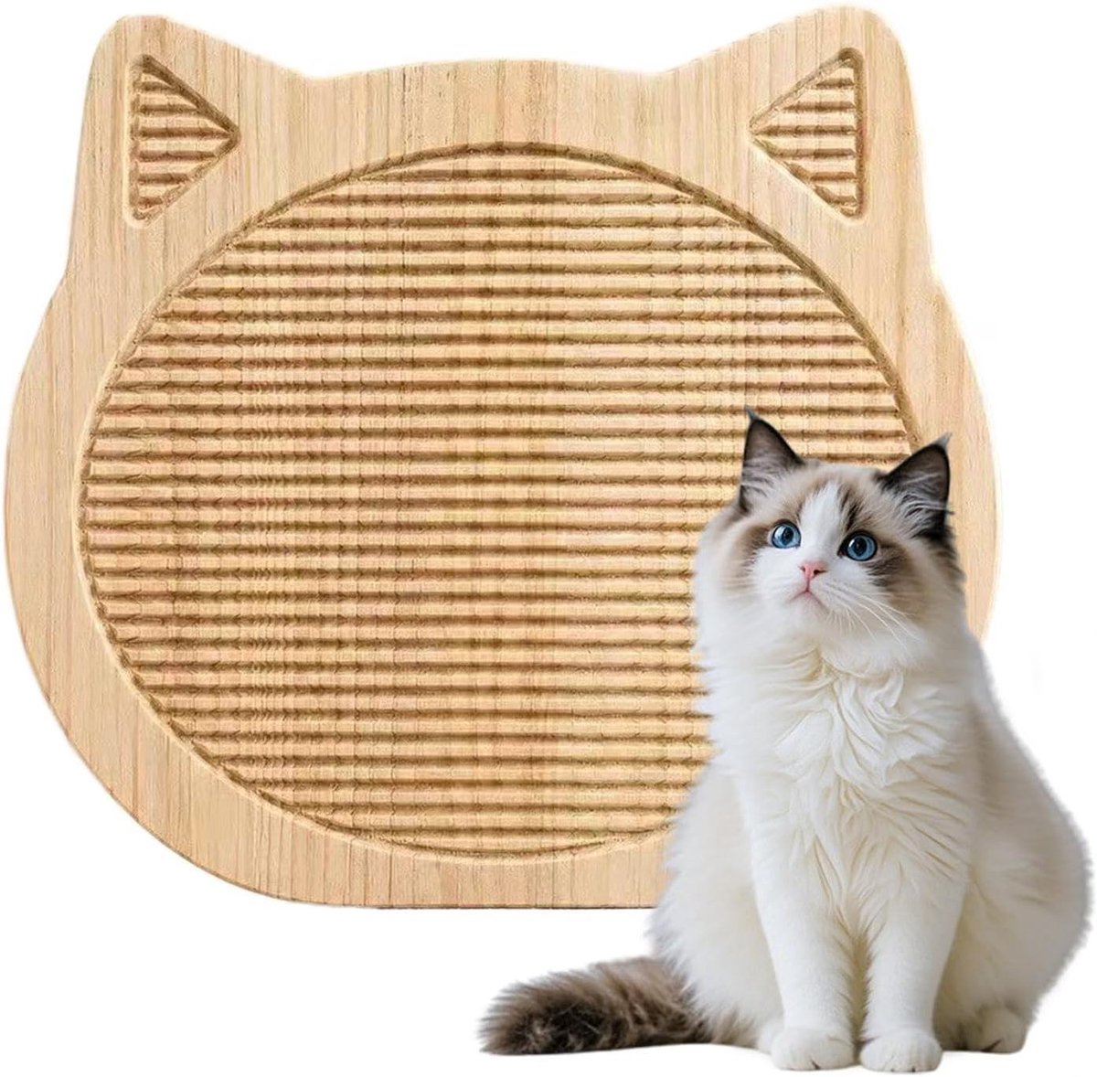 Krabblok voor Katten - Krabmat Kittens - Nagels Verzorgen - Natuurlijke Houtbasis - 36 x 30 x 2 cm - Houtkleur