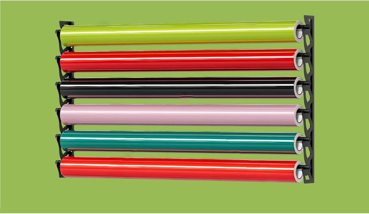Vinyl Rollen Houder - Rek voor Vinyl - Rollen Organiseren - Verstelbare Breedtes - 10 Rollen - Zwart