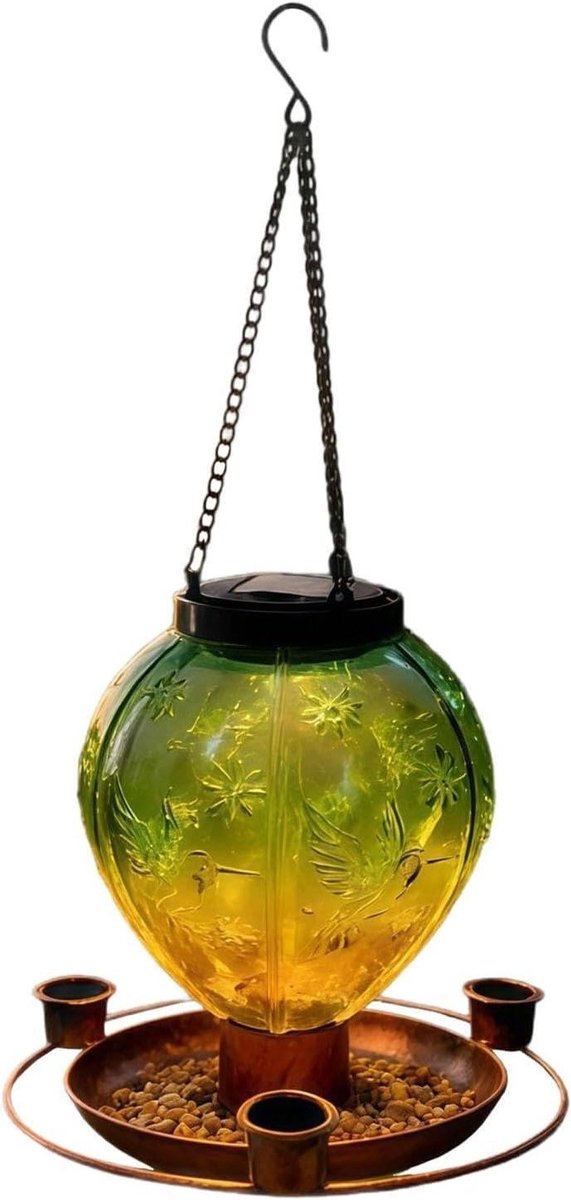 Vogelvoederhuisje met Verlichting - Voederbak Vogels - Vogels Voeren - Zonne-energie Aangedreven - 19.5 x 20 cm - Zonne-luchtballon