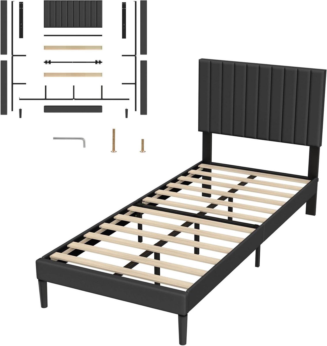 Gestoffeerd Bed - Platformbed Bedframe - Slaapkamer Inrichten - Fluwelen Hoofdeinde - 90 x 200 cm - Zwart