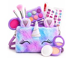 BOTC Echte make-up set - voor meisjes met een pluizig Tasje - Echte, niet-giftige, afwasbare Make-up speelgoedset -Paars Eenhoorn