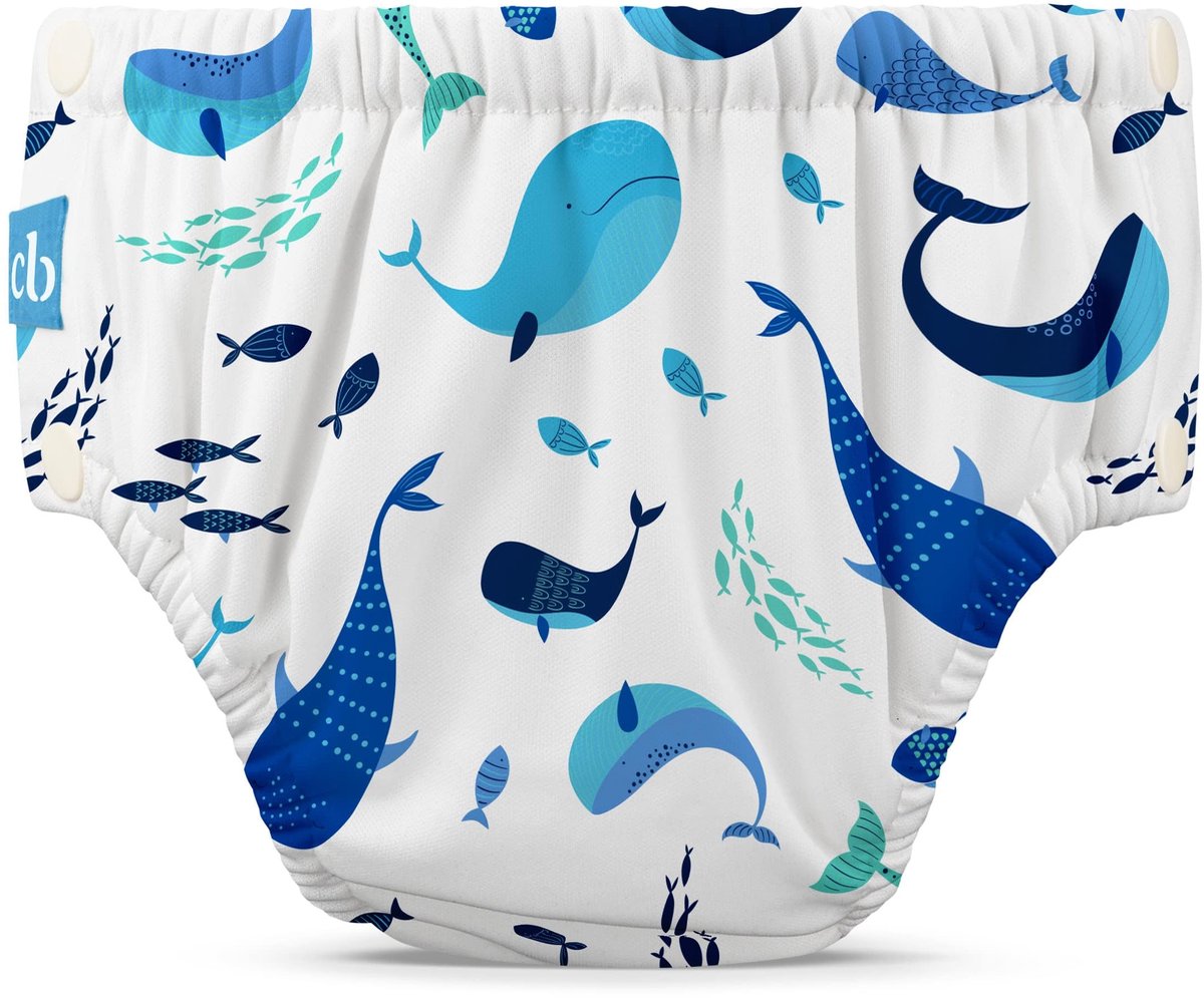 SnelShoppen - Herbruikbare zwemluier XS - 4-6KG, Machinewasbaar, Drukknoopjes, Zacht en Nauwsluitend, Whale on White, Ideaal voor Kinderen in het Wate