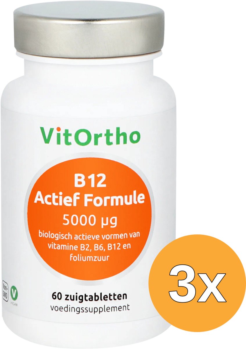 3x Vitortho B12 Actief Formule 5000 Mcg (60 zuigtabletten)