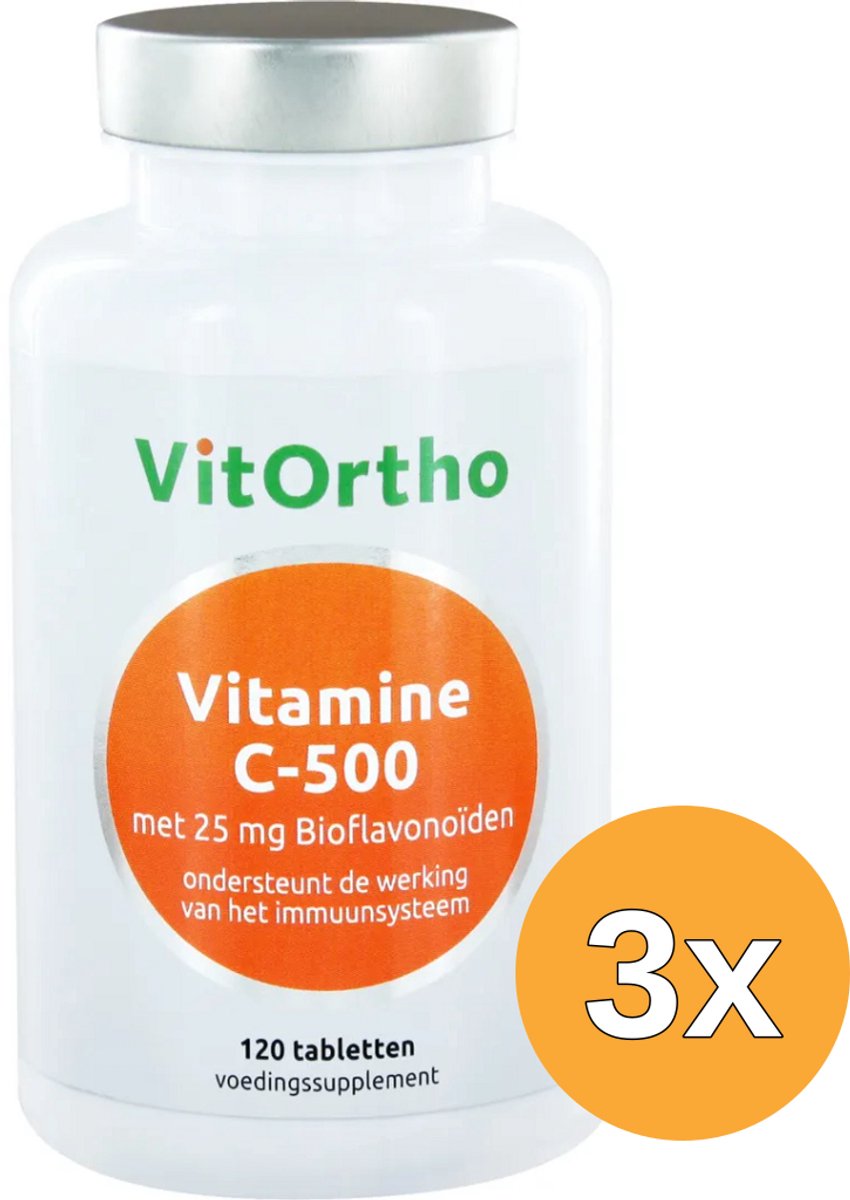 3x VitOrtho Vitamine C-500 met 25 mg bioflavonoiden (120 tabletten)