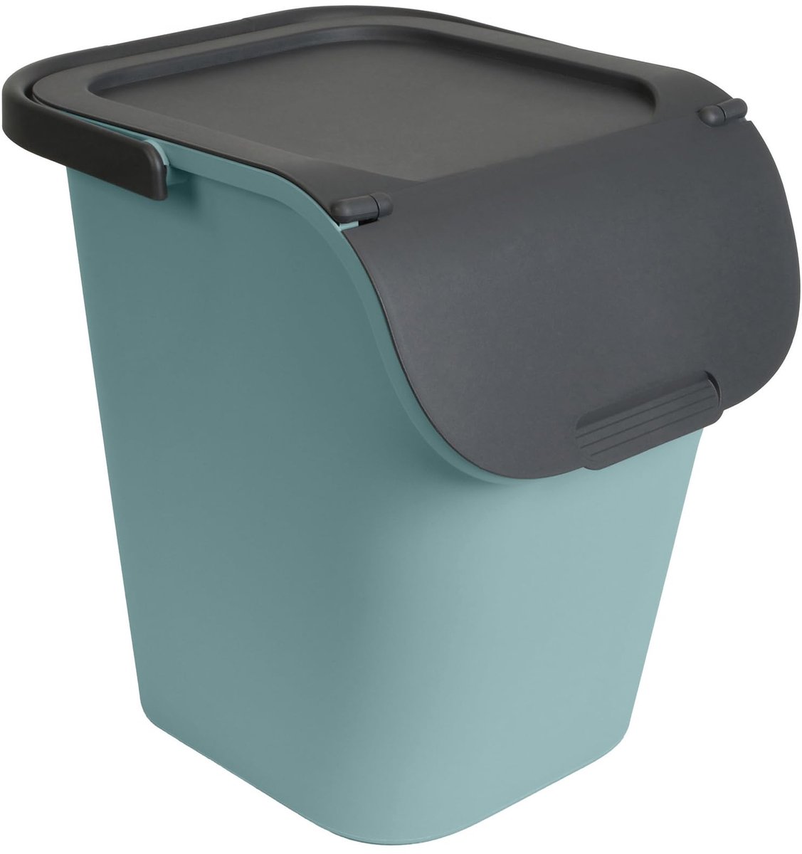SnelShoppen - Afvalemmer 40 liter voor afvalscheiding - Eucalyptus groen - Duurzaam, met deksel, grote opening, stapelbaar en insteekbaar - Ideaal voo