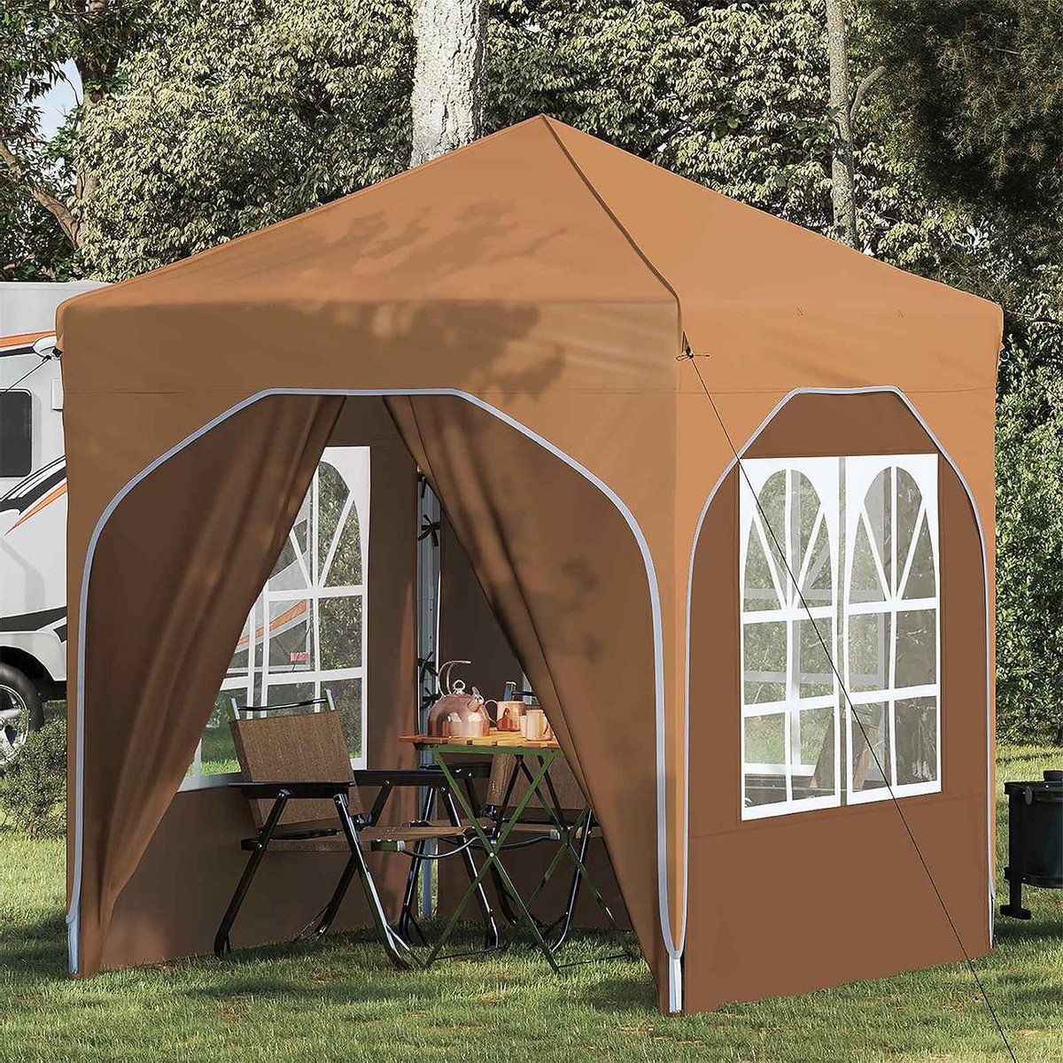 Pop-up Partytent - Feesttent Tuin - Buitenfeesten Organiseren - Waterafstotend Uv-bestendig - 192 x 192 x 245 cm - Beige