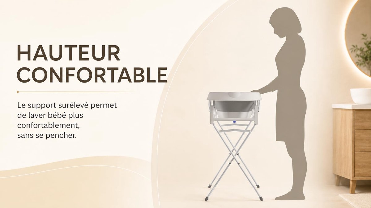 SnelShoppen - Opvouwbaar Babybad met Stalen Houder, Geïntegreerde Thermometer, Ergonomisch Kussen, Afvoerslang, Compact en Draagbaar voor Baby's 0-3 J