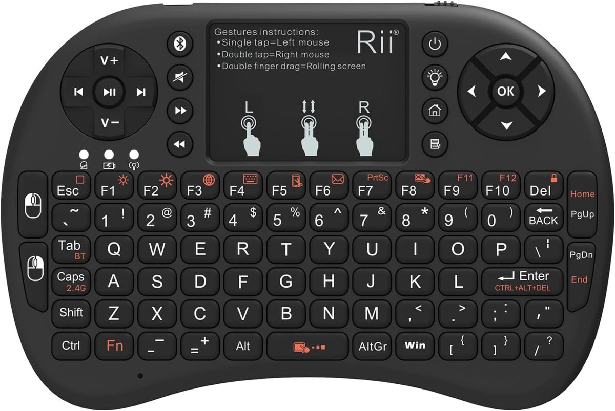SnelShoppen - Rii Mini i8+ Draadloos QWERTY US Mini-toetsenbord met Achtergrondverlichting en Touchpad Muis voor PC, Smart TV, Android Box, en Gaming