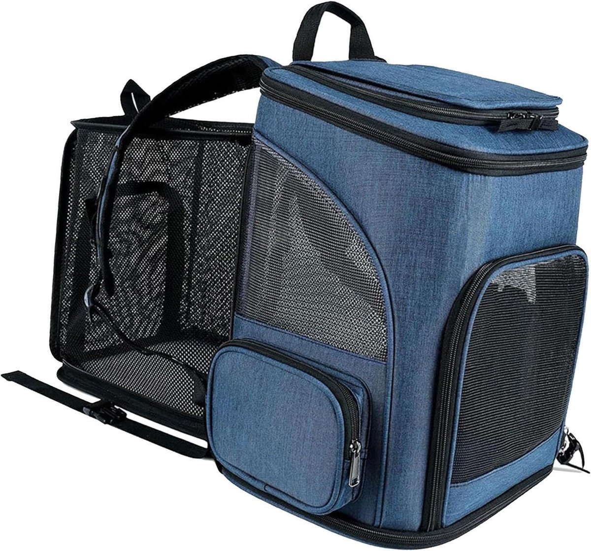 Huisdieren Rugzak - Draagtas Kat Hond - Reizen met Huisdier - Uitbreidbaar Ontwerp - Tot 8.16 kg - Blauw