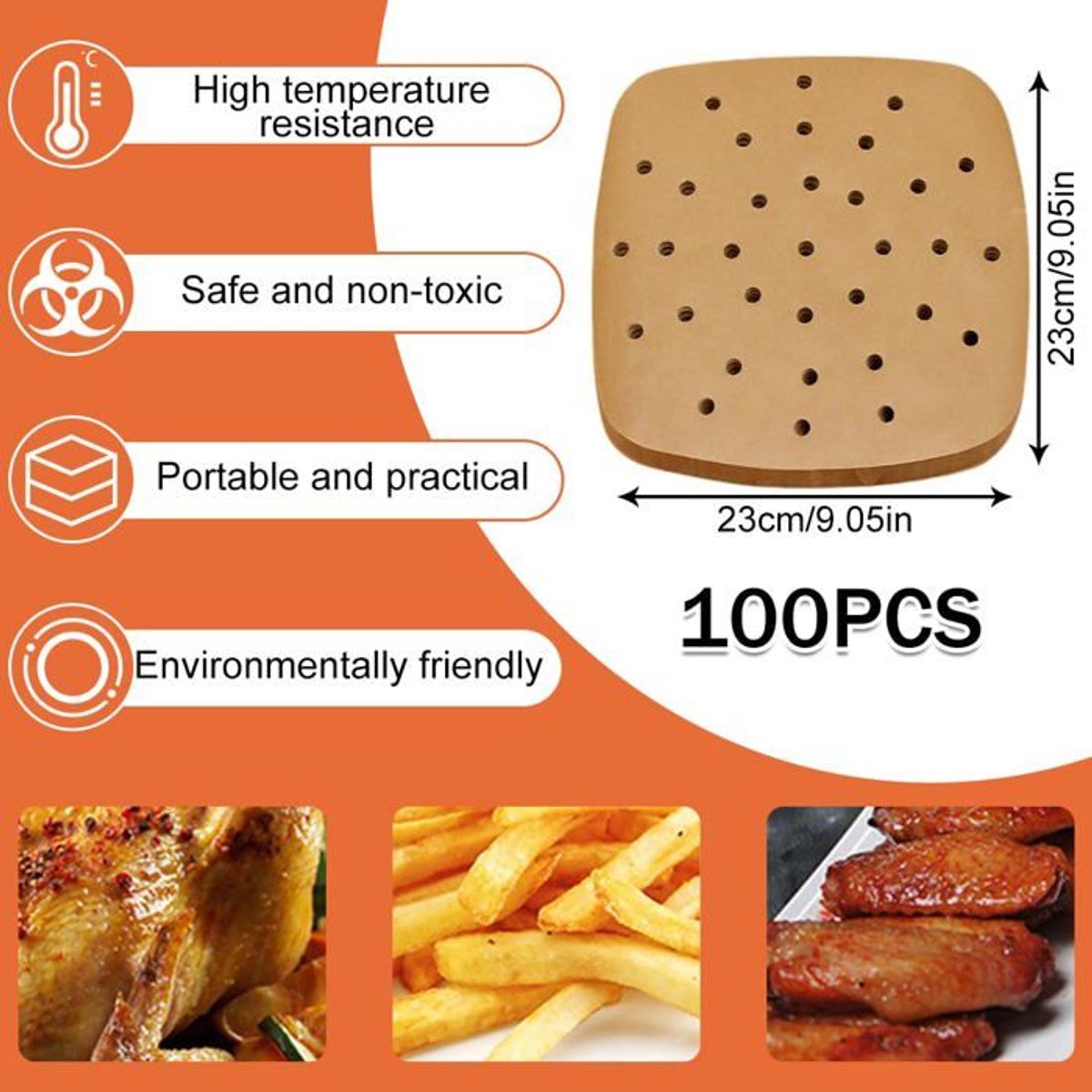 LISM-Bakpapier Geschikt voor de airfryer - 100 vellen, vierkant van 23 cm