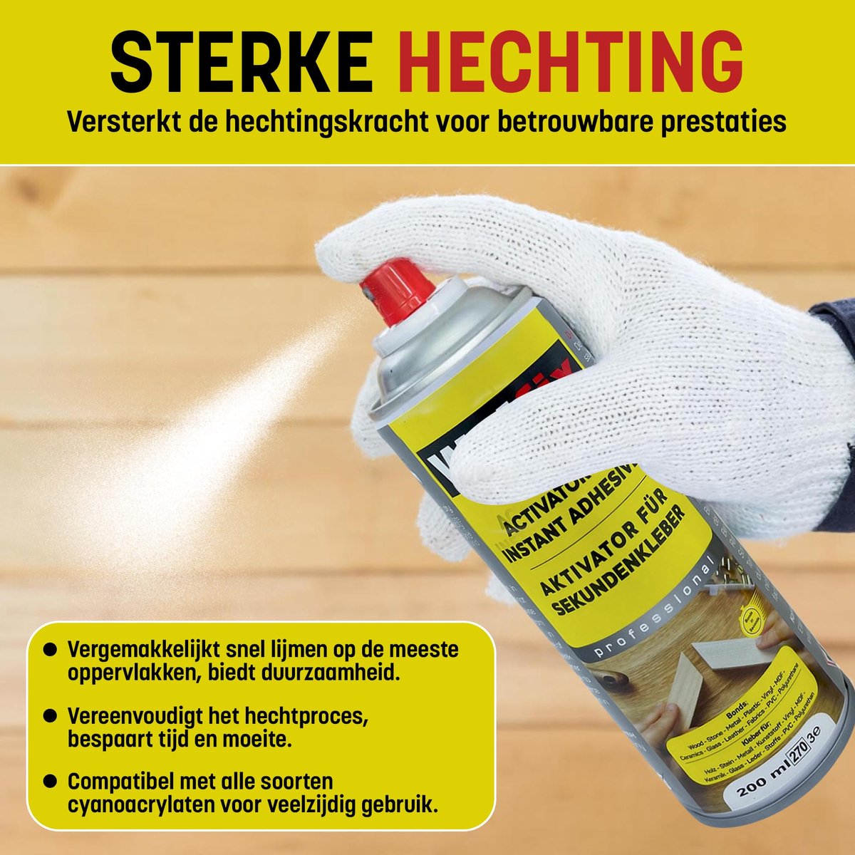 SnelShoppen - Wolfix Activator Spray Uithardingsbeslag 200 ml - Extra Sterk voor Secondelijm, Alleslijm, Stoflijm, Keramische Lijm en Houtlijm - Snel
