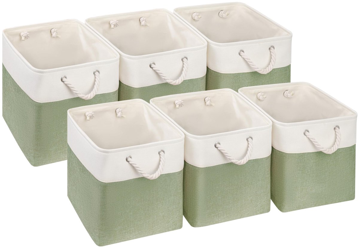 Dailygoods - Cube Opbergdozen 28x28x28cm - Set van 6 voor Kleding en Speelgoed (Groen/Wit)