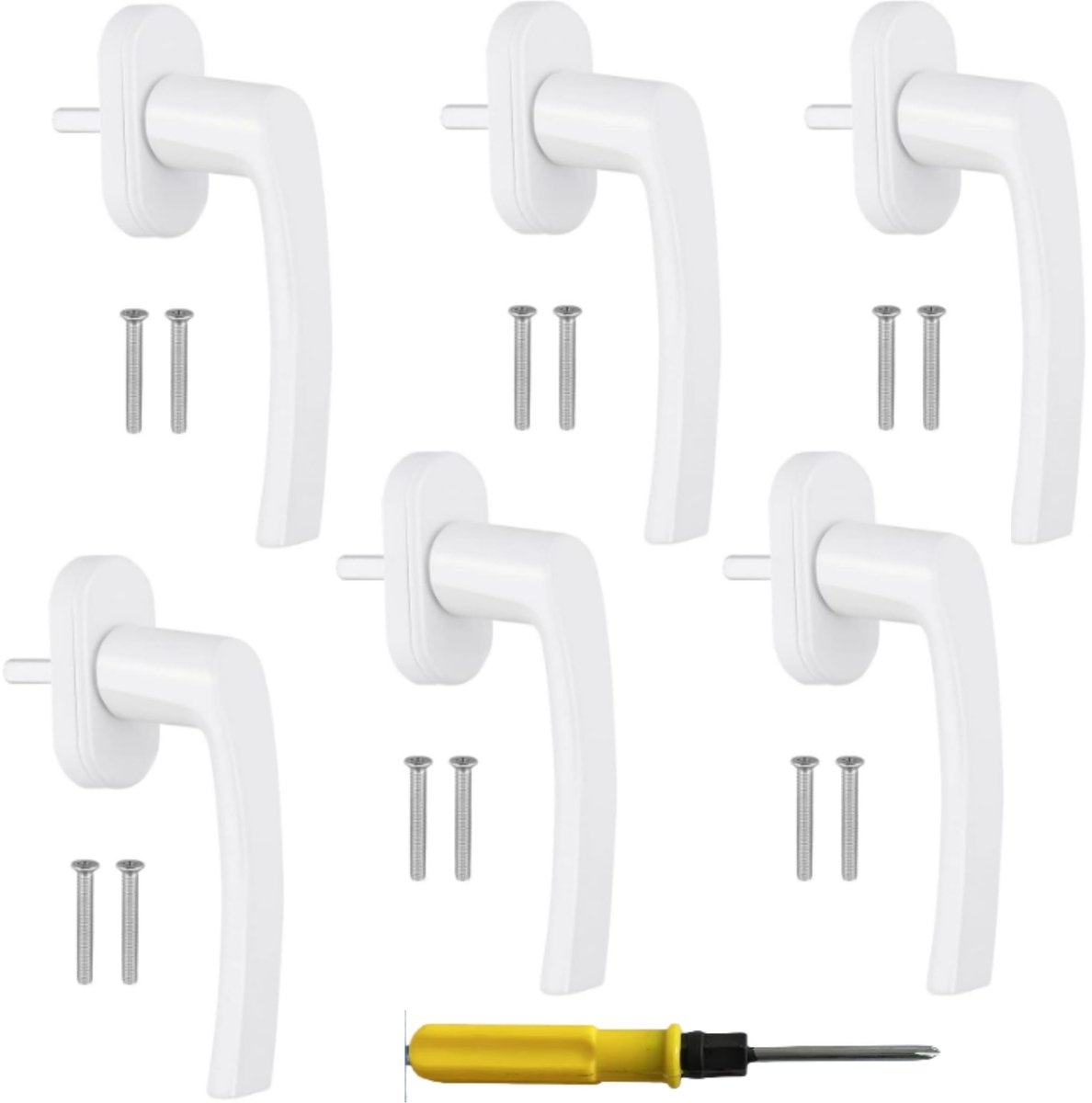 Dailygoods- Raamgreep Hoogwaardige Aluminium - 6-delige Set - Veiligheidsslot/Diefstalbeveiliging - Geschikt voor Standaard Ramen - 35 mm Spindlengte - Lichtgewicht en Corrosiebestendig - Raamhandgreep