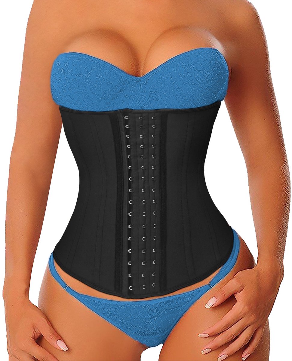 SnelShoppen - YIANNA Latex Korset Dames lange Torso Taille Trainer Corsage Shapewear Buikweg met 17 Stalen Balen XL Zwart Sportmode