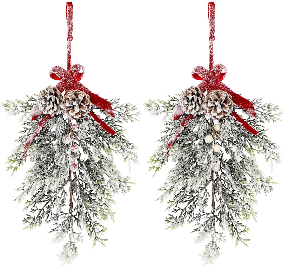 Dailygoods - 2 Stuks Grote Kerstzwaai met Bessen en Dennenappels - Kunstmatige Dennentak Decoratie
