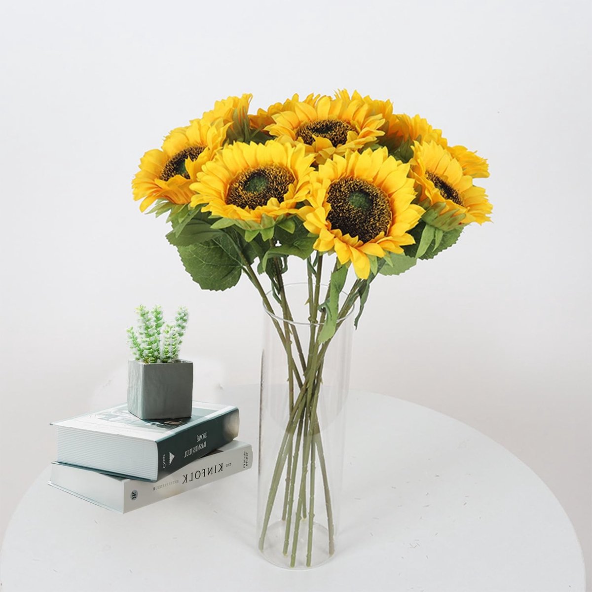 Dailygoods- Kunstzonnebloemen Set van 8 - Realistisch Uiterlijk - Decoratie - Bruiloft - Tafeldecoratie - Hoogte 47 cm - Diameter 10,5 cm - Nep Bloemen