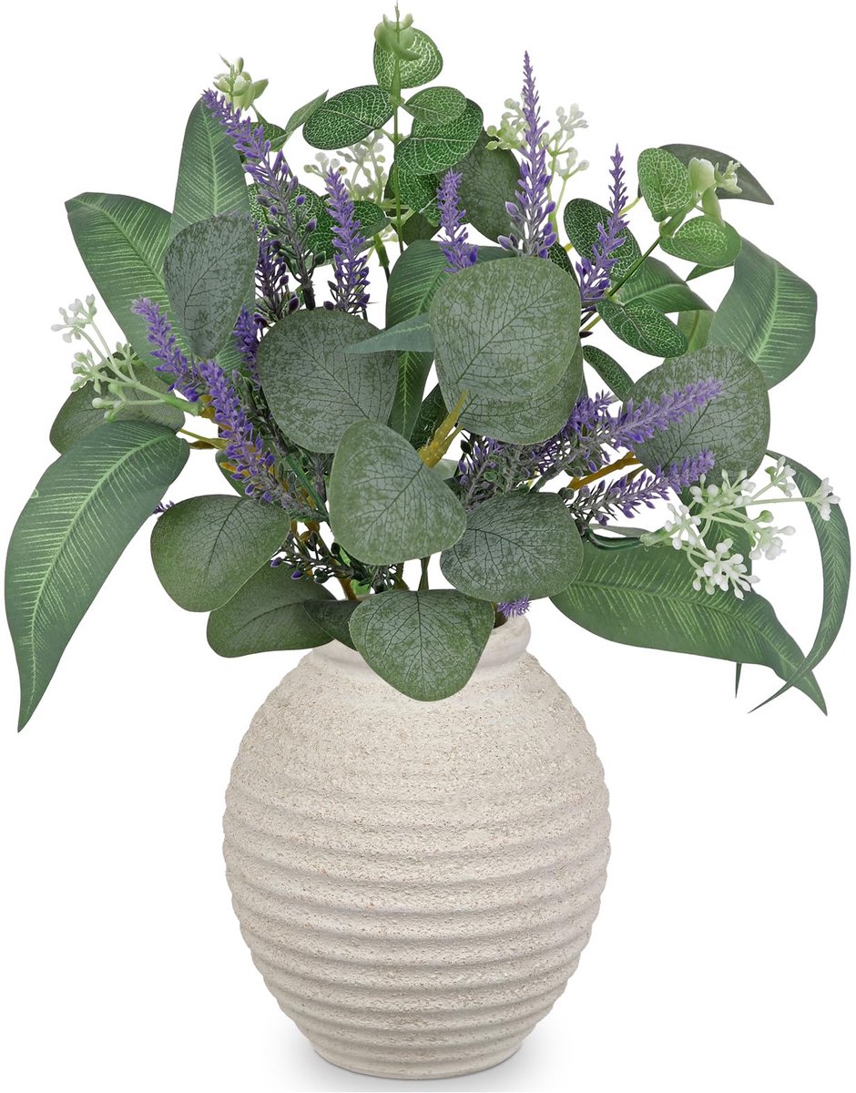 Dailygoods - 14,5 Inch Kunstmatige Eucalyptus en Lavendel Arrangement - Rustieke Vaas