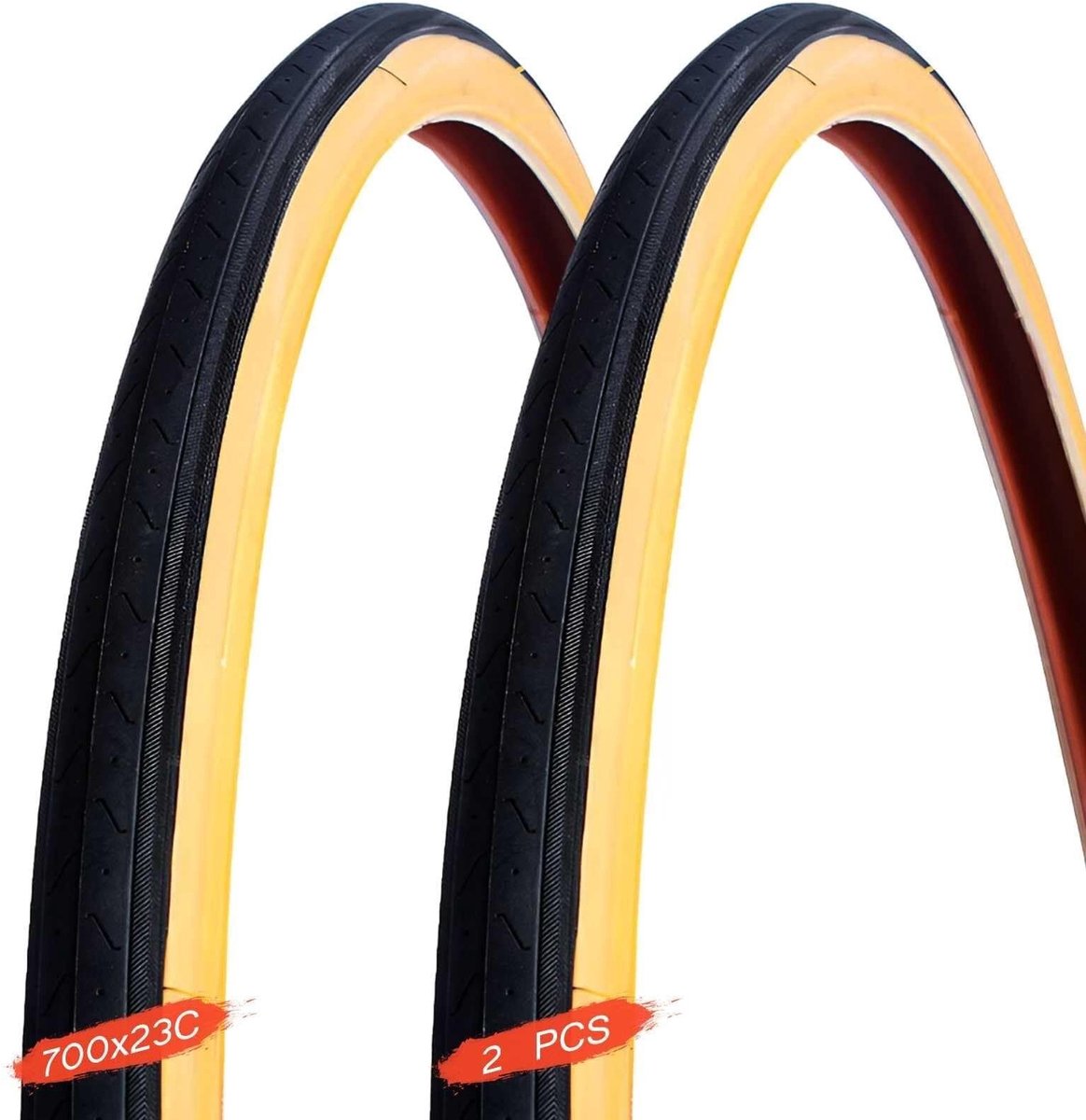 Dailygoods- Banden Set van 2 - 700 x 23c Racefiets - Lekvrije Banden - Clincher - Voor- en Achterwiel - Gele Zijden - Racefietsbanden