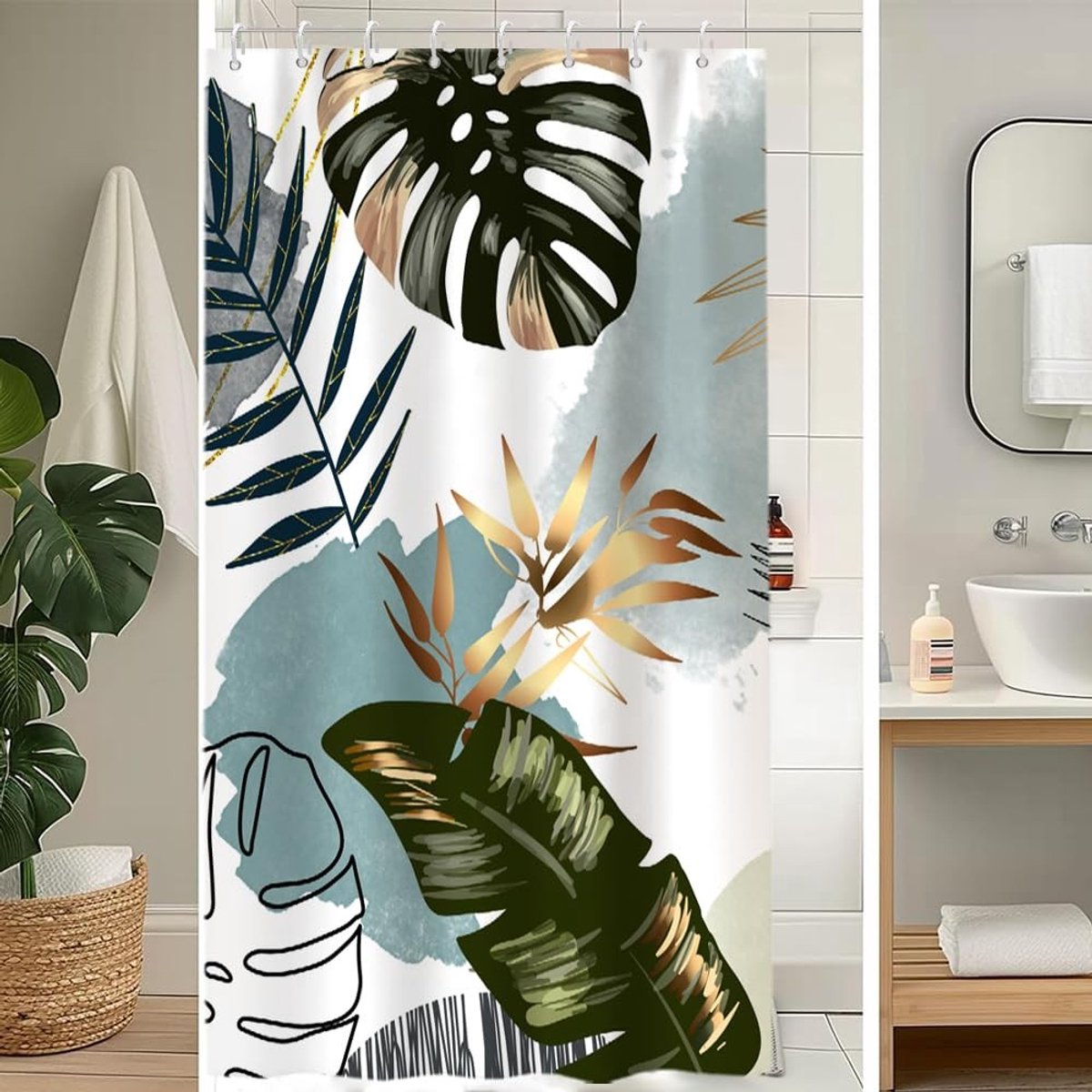 Dailygoods - Douchegordijn 120 x 180 cm Schimmelwerend met Groene Palmbladeren