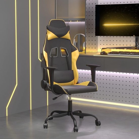 Gaming Stoel - Comfortabele Zetel - Ontspannen Zitten - Verstelbare Rugleuning - 1 Stuks - Zwart Goud — afbeelding 2