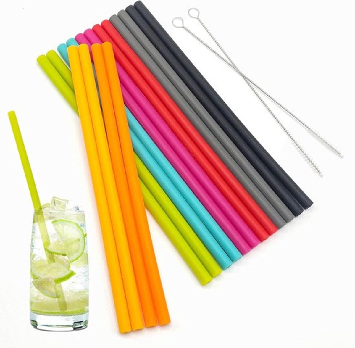 Set van 16 herbruikbare siliconen rietjes in verschillende kleuren - Geschikt voor volwassenen en kinderen - Flexibel en zacht - Ideaal voor smoothies