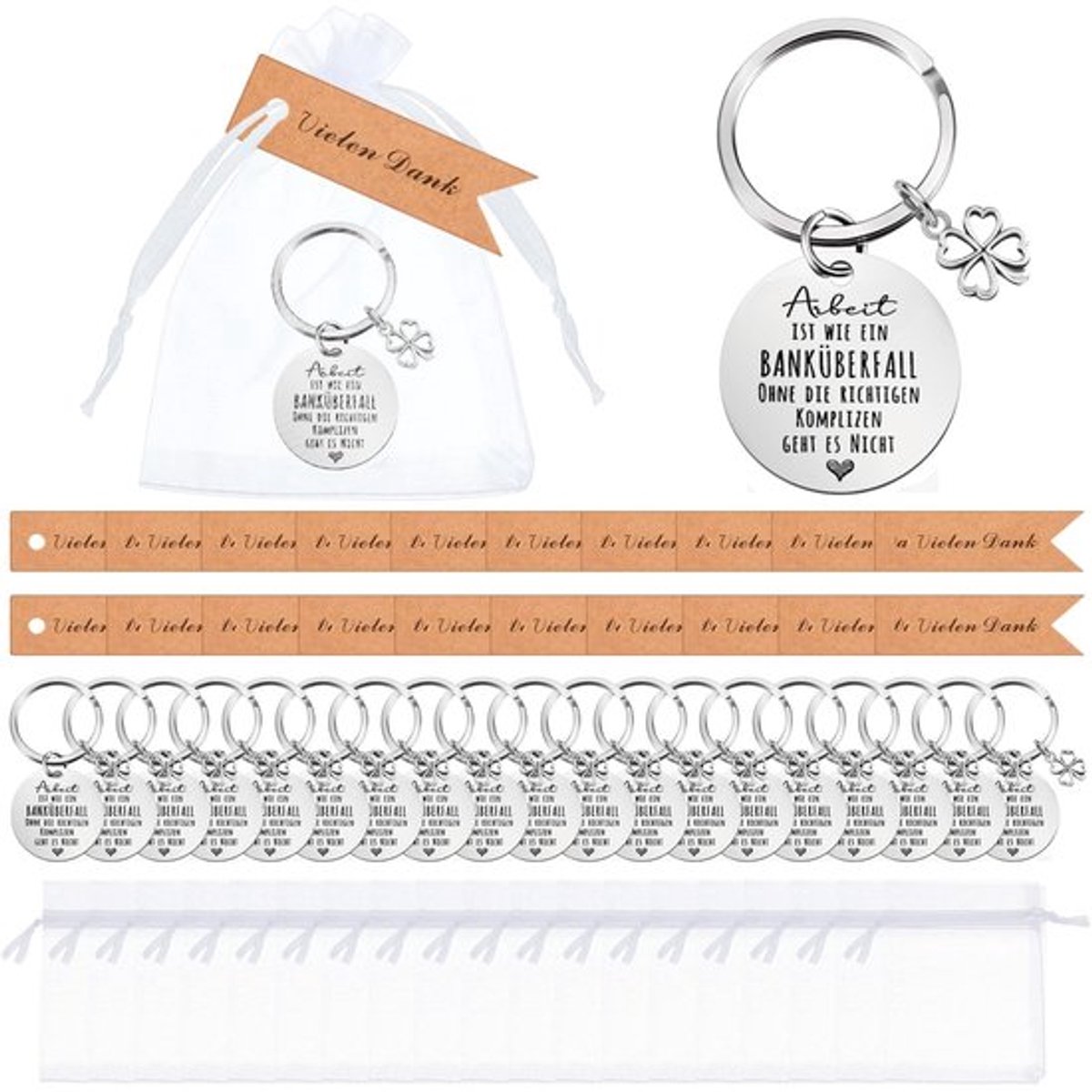 Afscheidscadeaus 12 Sets - Sleutelhanger - Cadeaulabels - Organza Zakjes - Bedankjes - Duurzaam en Hoogwaardige Kwaliteit - Cadeauset
