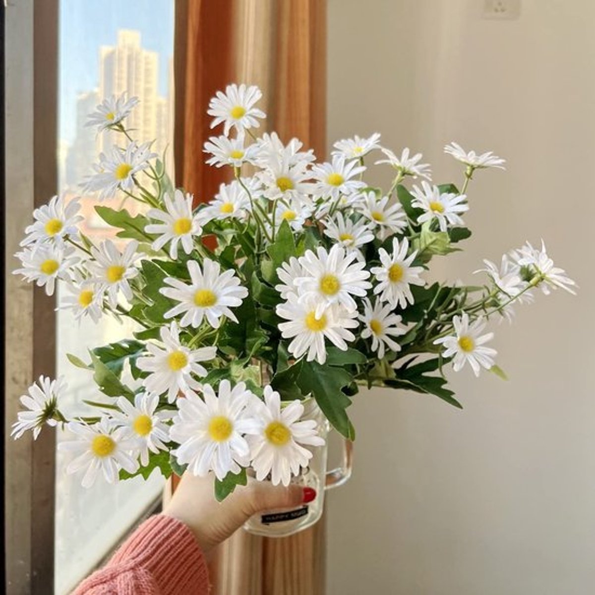 - Witte Margriet Boeketten - Kunstbloemen - Faux Madeliefje Bos - Perfect voor Bruiloft - 2 Bosjes - Decoratieve Bloemenarrangementen