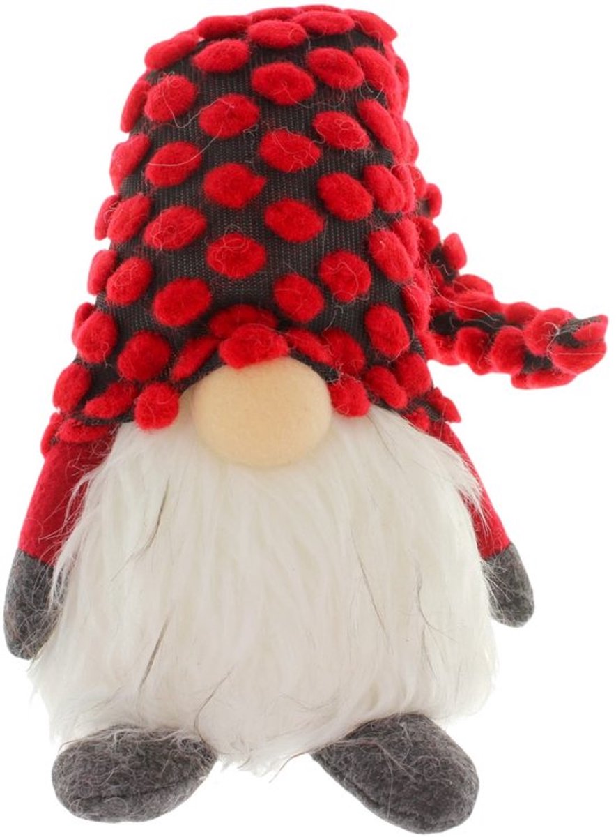 Kerstdecoratie Kabouter - Decoratiefiguur Tomte/Gnom - 32 cm Hoog - Gebreid/Pluche - Rood/Grijs/Wit - Schattig Cadeau