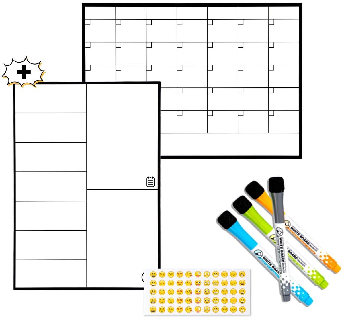 SnelShoppen - Magnetische Maandkalender A3 + Weekplanner voor Koelkast + 4 Premium Markers + 55 Viltstiften - Ideale Maandplanner voor Keuken, Gezin,