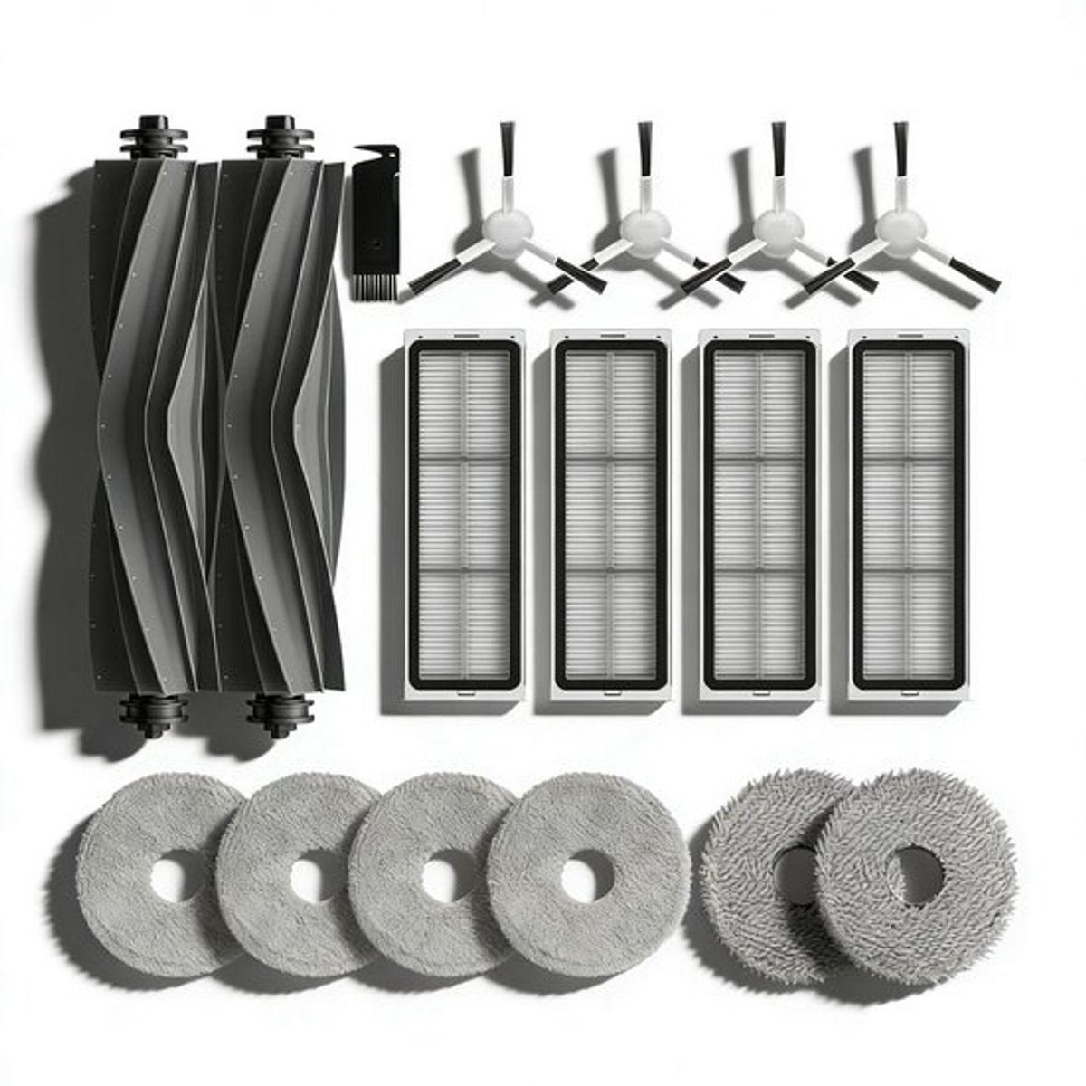 Reserveonderdelen 17-delig - 2 x Rubber Hoofdborstels - 4 x Zijborstels - 6 x Dweildoeken - 4 x HEPA-filters - Compatibel met Dreame L10s Pro - Schoonmaakaccessoires