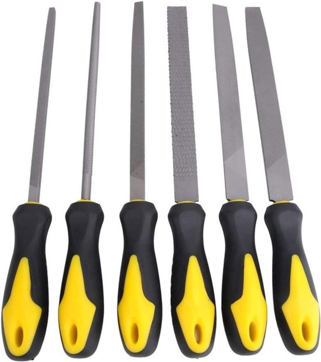 Werkplaatsvijlen Set van 6 Stuks 20 cm - Houten Vijl Platte Driehoekige Halfronde Ronde Vierkante - Werkplaats Timmerman Doe-het-zelvers