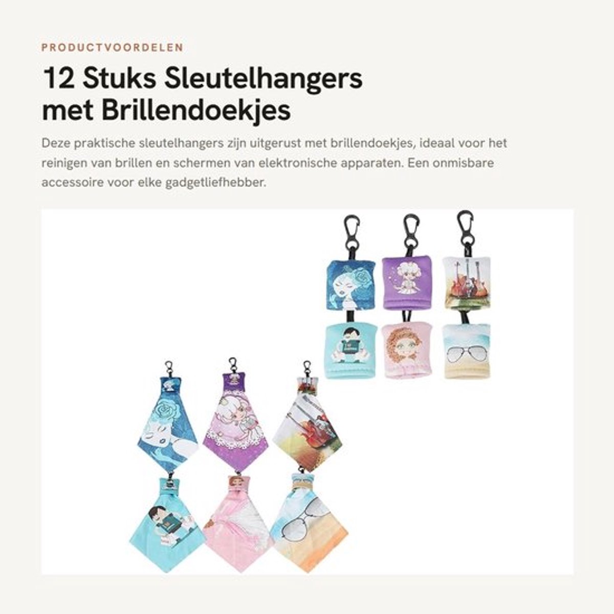 12 Stuks Sleutelhangers met Brillendoekjes voor Schermen en Brillen