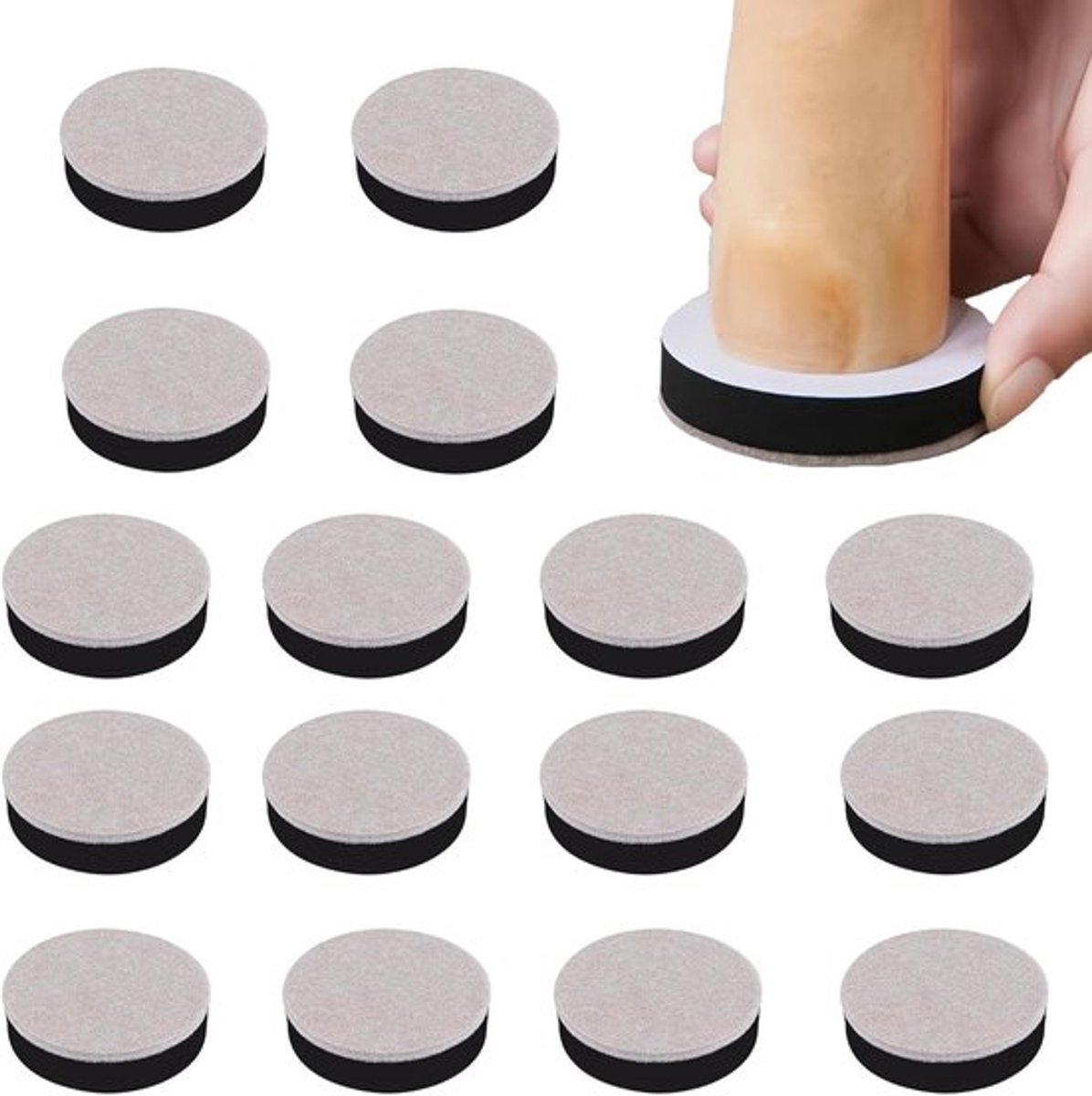 - Meubelverhogers Set van 16 stuks - Tafelverhogers - Bankverhogers - Ronde stoelverhoging - Vloerbescherming - Voeten verhoging - Antislip rubber - Zelfklevende antislip pads