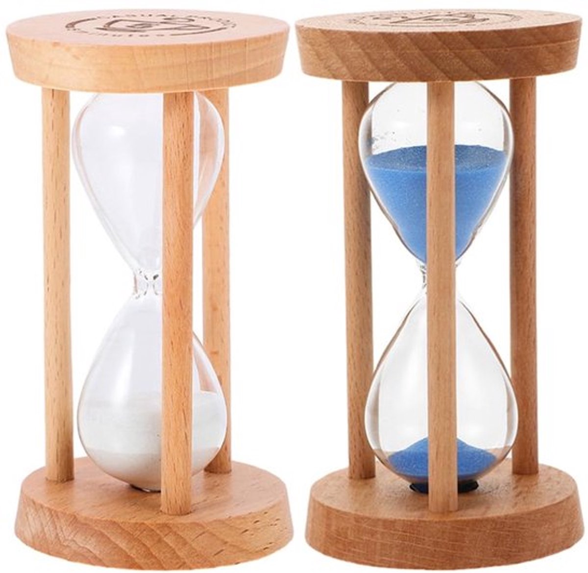 Milisten 2 stuks zandloper-glazen timer, 5 minuten zandlopers, houten zandloper, 9 cm x 5 cm decoratieve zandloper, timer voor klaslokalen, keukens, woningen