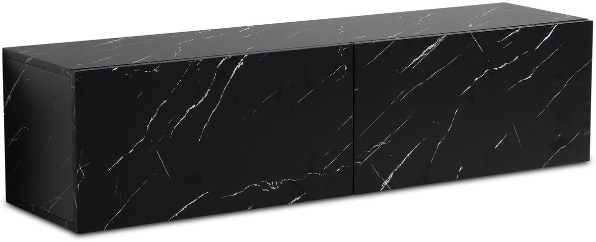 Ervesto Lowboard Tv-meubel - Hangend Tv-kastje - Marmerlook Zwart 120x30x30 Cm - Tv-dressoir Met Vouwdeuren - Krasbestendig En Waterafstotend