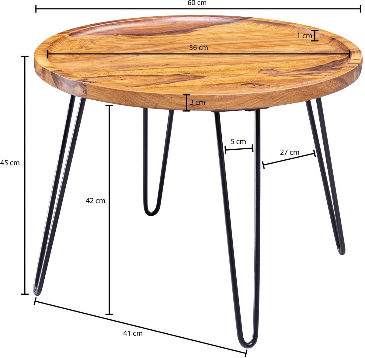 Sky Style Divana Salontafel Massief Rond Ø60 cm Bruin / Zwart