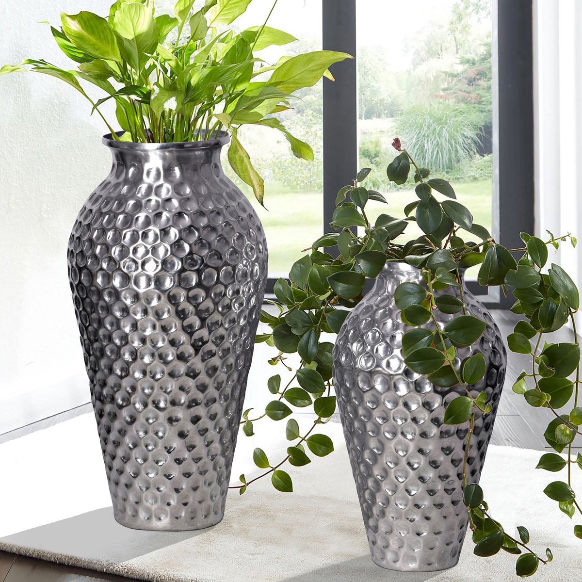 Vaas zilver aluminium amphora set 2 - WL7.178