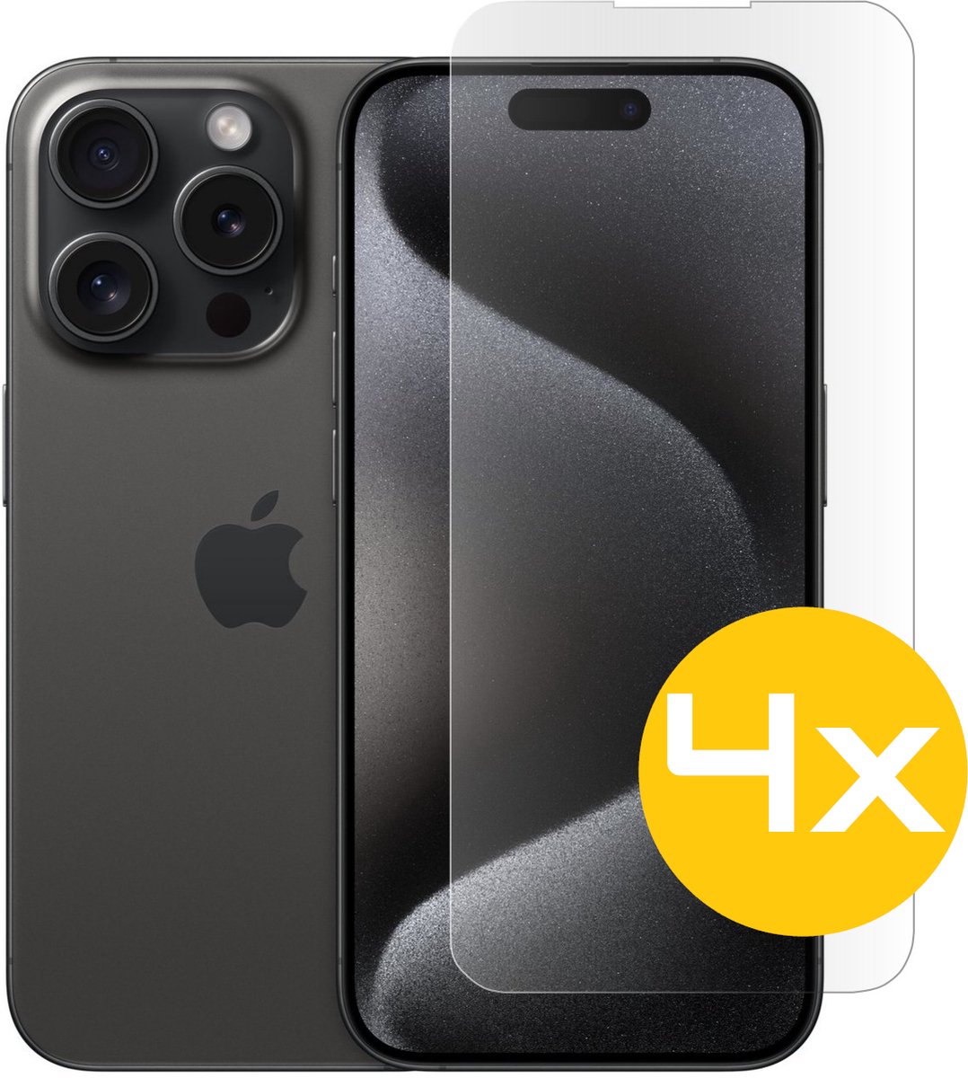 Screenprotector Geschikt Voor iPhone 15 Pro - Glasplaat - Tempered Glass - 4 Stuks