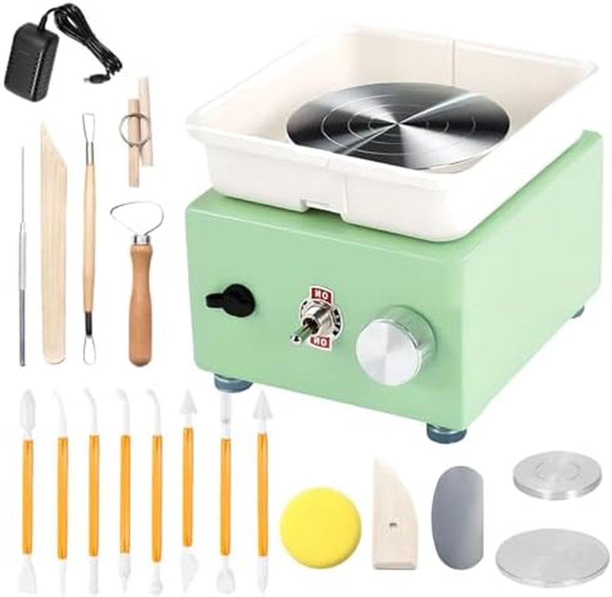 Elektrische Potterie Kraan - Pottenbakkersmachine Mini - Keramiek Maken - Dubbele Draaischijven - 2000 RPM - Zilver